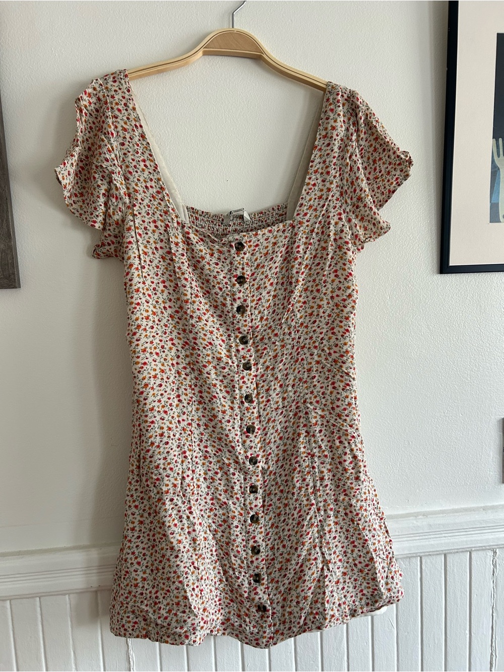 American Eagle Outfitters Cream Mini Dress with Red Floral Print